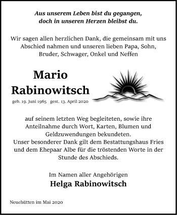 Traueranzeige von Mario Rabinowitsch von Märkische Oderzeitung