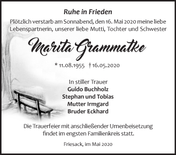 Traueranzeige von Marita Grammatke von Märkische Oderzeitung