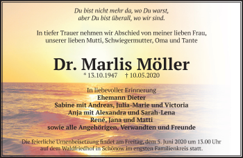 Traueranzeige von Marlis Möller von Märkische Oderzeitung