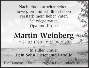 Traueranzeige von Martin Weinberg von Märkische Oderzeitung