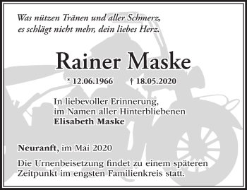 Traueranzeige von Rainer Maske von Märkische Oderzeitung