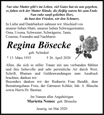 Traueranzeige von Regina Bösecke von Märkische Oderzeitung