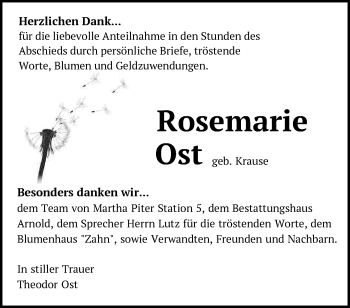 Traueranzeige von Rosemarie Ost von Märkische Oderzeitung