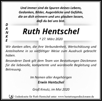 Traueranzeige von Ruth Hentschel von Märkische Oderzeitung