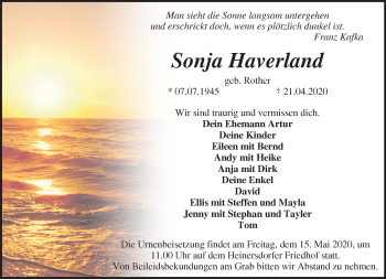 Traueranzeige von Sonja Haverland von Märkische Oderzeitung