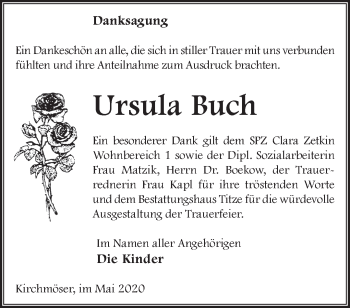 Traueranzeige von Ursula Buch von Märkische Oderzeitung