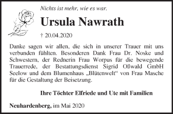 Traueranzeige von Ursula Nawrath von Märkische Oderzeitung