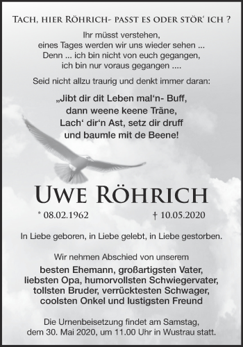 Traueranzeige von Uwe Röhrich von Märkische Oderzeitung