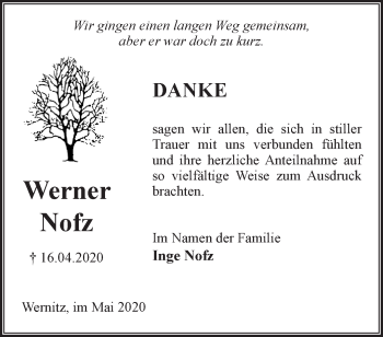 Traueranzeige von Werner Nofz von Märkische Oderzeitung