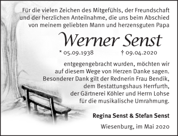 Traueranzeige von Werner Senst von Märkische Oderzeitung