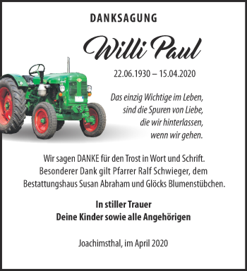 Traueranzeige von Willi Paul von Märkische Oderzeitung