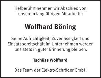 Traueranzeige von Wolfhard Böning von Märkische Oderzeitung