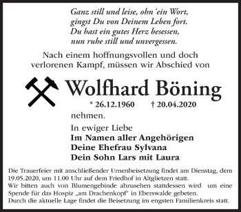 Traueranzeige von Wolfhard Böning von Märkische Oderzeitung