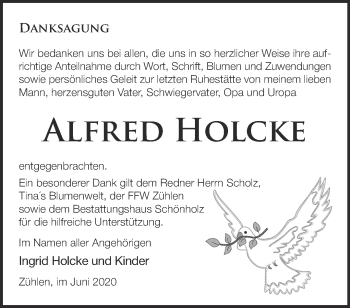 Traueranzeige von Alfred Hocke von Märkische Oderzeitung