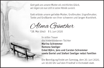 Traueranzeigen von Alma Günther | Märkische Onlinezeitung Trauerportal