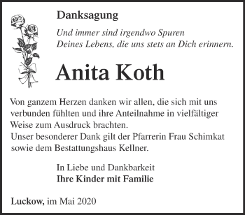 Traueranzeige von Anita Koth von Märkische Oderzeitung