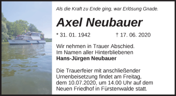 Traueranzeige von Axel Neubauer von Märkische Oderzeitung