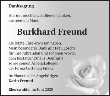 Traueranzeige von Burkhard Freund von Märkische Oderzeitung