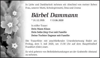 Traueranzeige von Bärbel Dammann von Märkische Oderzeitung