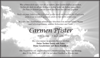 Traueranzeige von Carmen Pfister von Märkische Oderzeitung