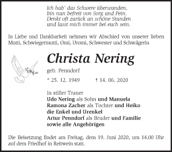 Traueranzeige von Christa Nering von Märkische Oderzeitung