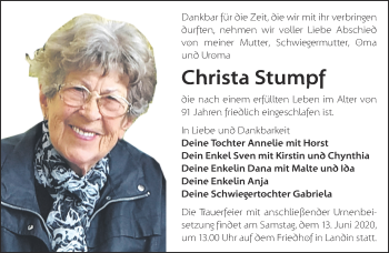 Traueranzeige von Christa Stumpf von Märkische Oderzeitung