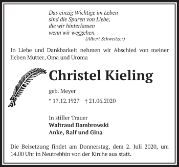 Traueranzeige von Christel Kieling von Märkische Oderzeitung