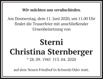 Traueranzeige von Christina Sternberger von Märkische Oderzeitung