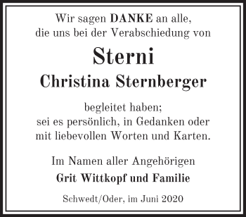 Traueranzeige von Christina Sternberger von Märkische Oderzeitung