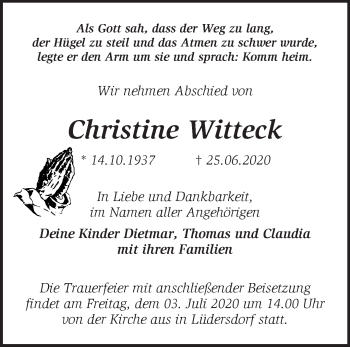 Traueranzeige von Christine Witteck von Märkische Oderzeitung