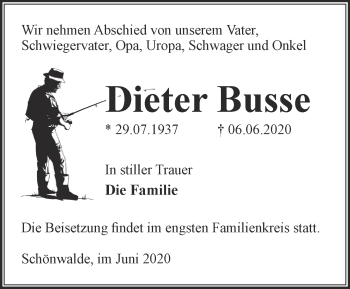 Traueranzeige von Dieter Busse von Märkische Oderzeitung