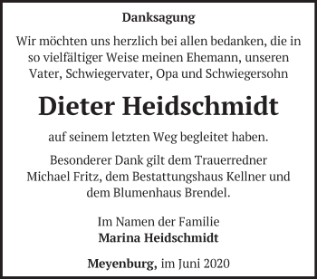 Traueranzeige von Dieter Heidschmidt von Märkische Oderzeitung