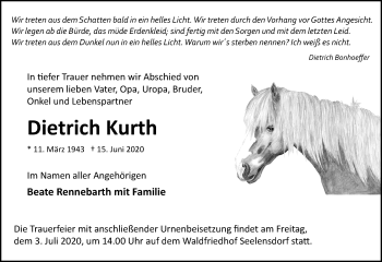 Traueranzeige von Dietrich Kurth von Märkische Oderzeitung