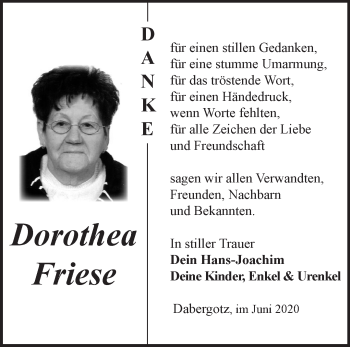 Traueranzeige von Dorothea Friese von Märkische Oderzeitung