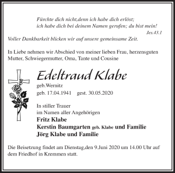 Traueranzeige von Edeltraud Klabe von Märkische Oderzeitung