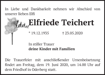 Traueranzeige von Elfriede Teichert von Märkische Oderzeitung