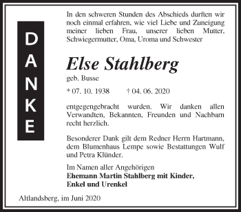 Traueranzeige von Else Stahlberg von Märkische Oderzeitung