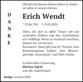 Traueranzeige von Erich Wendt von Märkische Oderzeitung