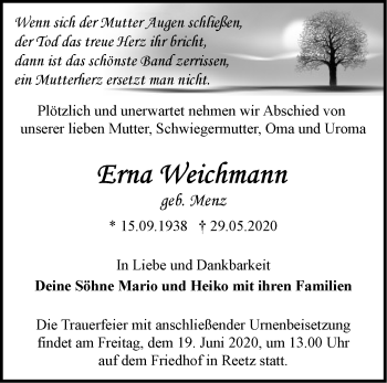 Traueranzeige von Erna Weichmann von Märkische Oderzeitung