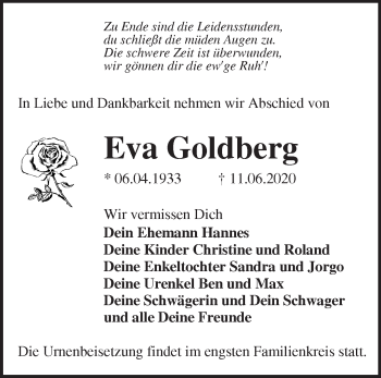Traueranzeige von Eva Goldberg von Märkische Oderzeitung