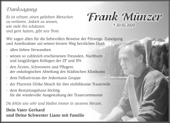 Traueranzeige von Frank Münzer von Märkische Oderzeitung