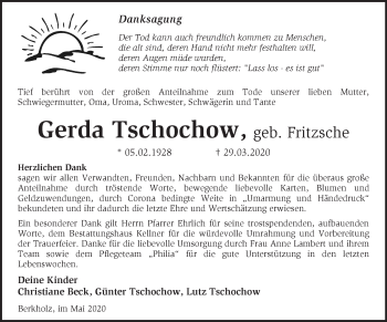 Traueranzeige von Gerda Tschochow von Märkische Oderzeitung