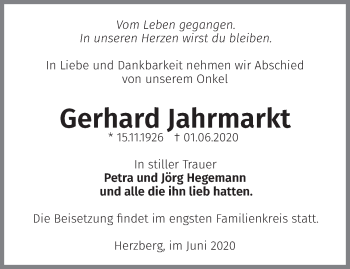 Traueranzeige von Gerhard Jahrmarkt von Märkische Oderzeitung