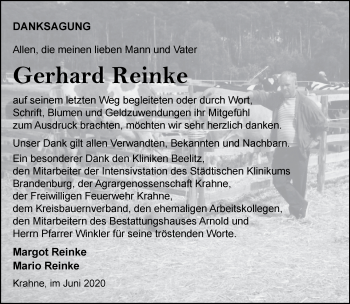 Traueranzeige von Gerhard Reinke von Märkische Oderzeitung