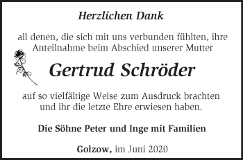 Traueranzeige von Gertrud Schröder von Märkische Oderzeitung