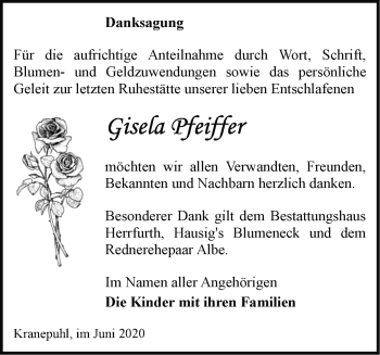 Traueranzeige von Gisela Pfeiffer von Märkische Oderzeitung