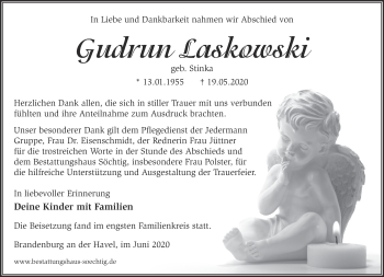 Traueranzeige von Gudrun Laskowski von Märkische Oderzeitung