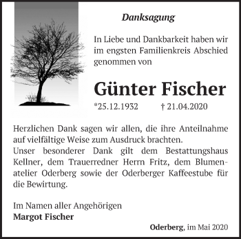 Traueranzeige von Günter Fischer von Märkische Oderzeitung