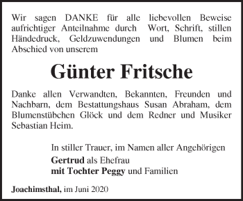 Traueranzeige von Günter Fritsche von Märkische Oderzeitung