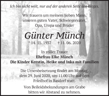 Traueranzeige von Günter Münch von Märkische Oderzeitung